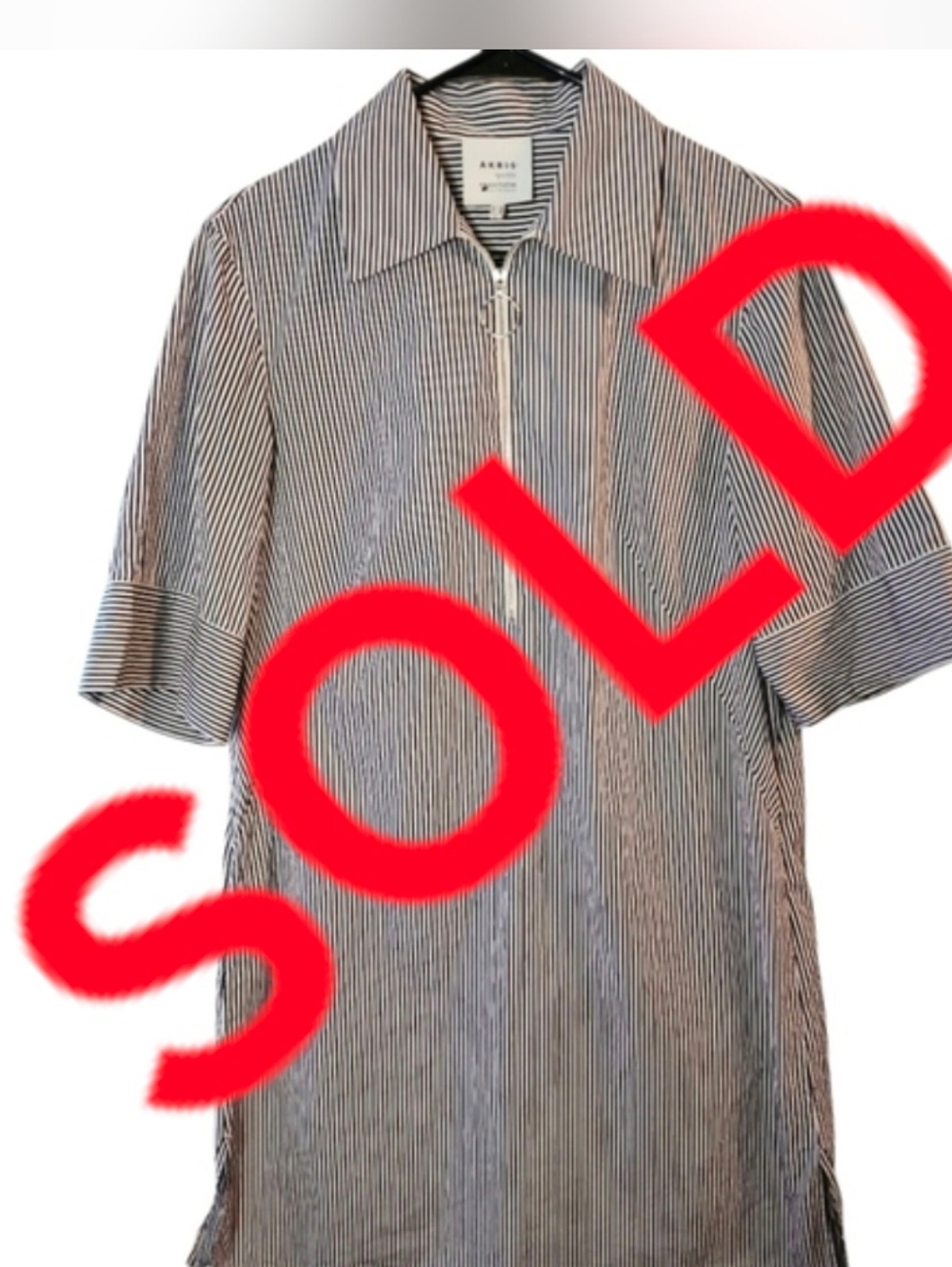 SOLD Akris Punto Exclusive Saks AveStriped Shirt Dress Silver Zipper 100% Cotton